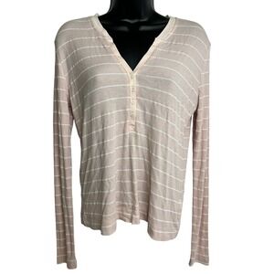 Splendid Collection Shirt Womens Small Pink White Striped Long Sleeve Henley Top